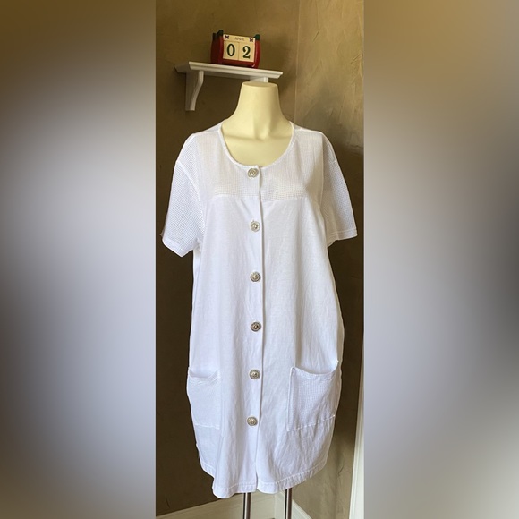 Jordan Taylor White cover up button front house dress women’s size 1X Vintage - Picture 2 of 12